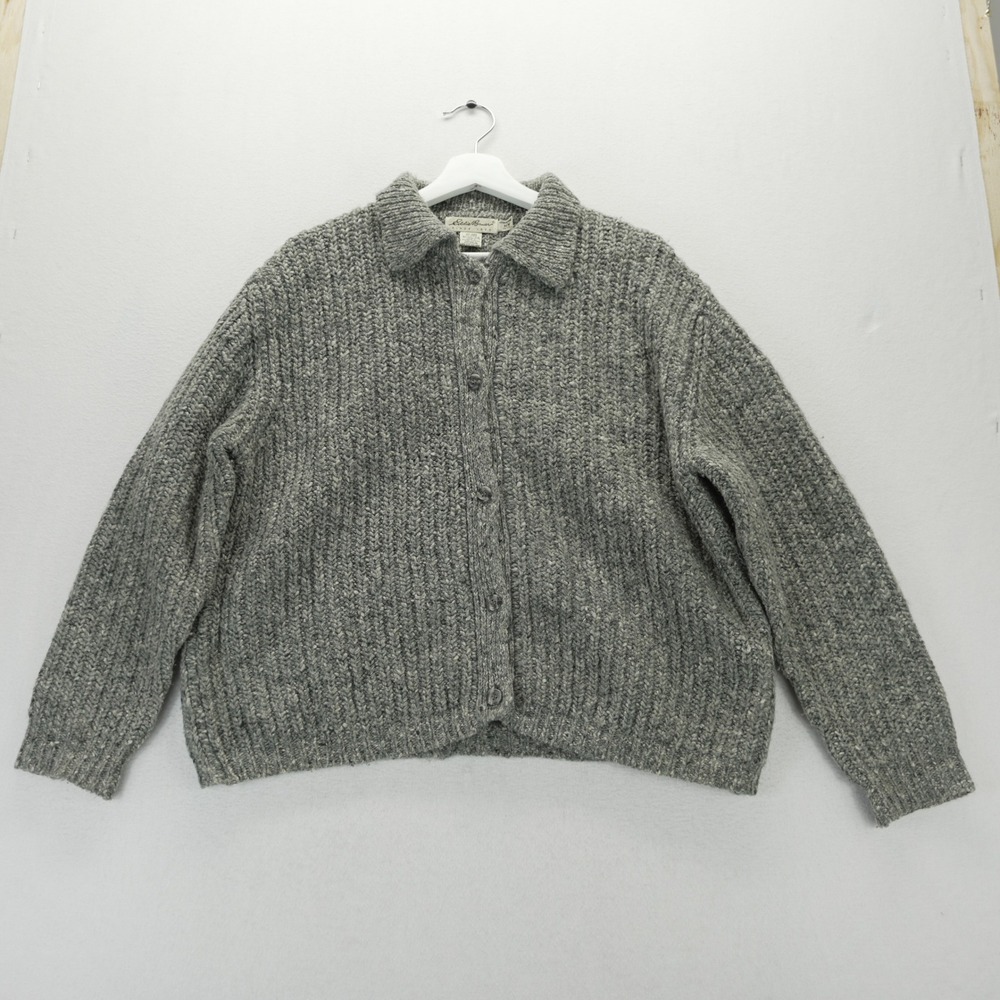 Eddie Bauer Gray Wool Blend Button Front Cardigan Sweater Petite Medium UK Made